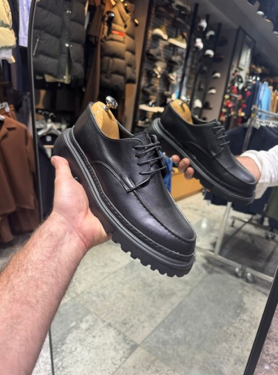 OLD- 5051  SİYAH DERİ BAĞCIKLI  Detaylı Erkek Ayakkabı