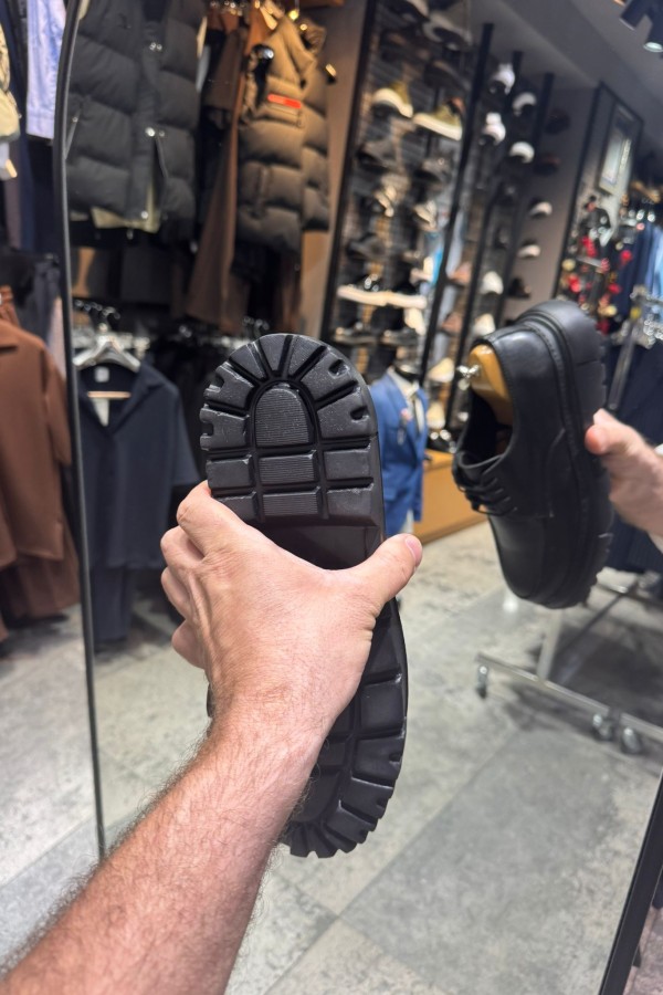 OLD- 5051  SİYAH DERİ BAĞCIKLI  Detaylı Erkek Ayakkabı