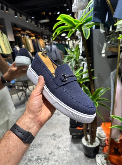 OLD- 5401  SÜET LACİVERT DEMİR TOKA Detaylı Erkek Ayakkabı