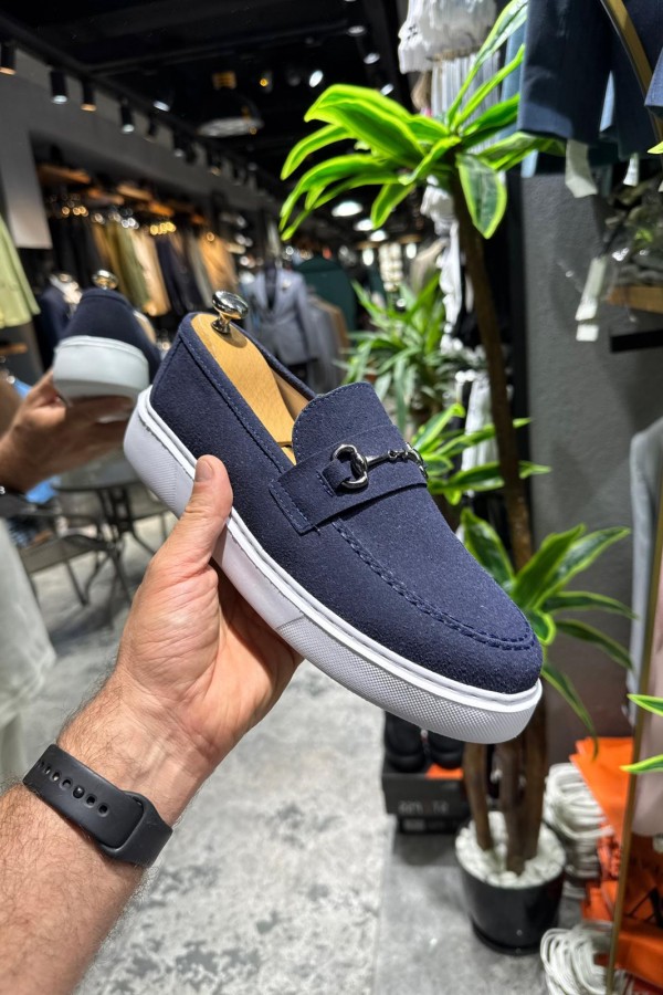 OLD- 5401  SÜET LACİVERT DEMİR TOKA Detaylı Erkek Ayakkabı