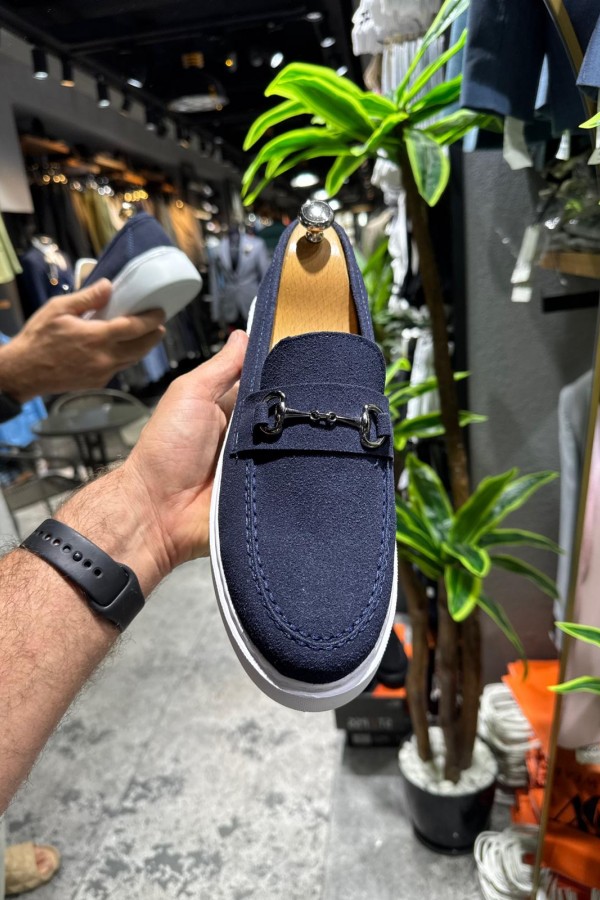 OLD- 5401  SÜET LACİVERT DEMİR TOKA Detaylı Erkek Ayakkabı