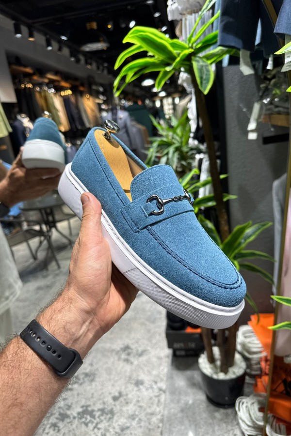 OLD- 5401  SÜET LACİVERT DEMİR TOKA Detaylı Erkek Ayakkabı