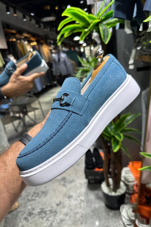 OLD- 5401  SÜET LACİVERT DEMİR TOKA Detaylı Erkek Ayakkabı