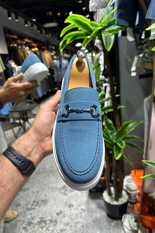 OLD- 5401  SÜET LACİVERT DEMİR TOKA Detaylı Erkek Ayakkabı