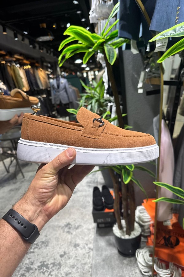 OLD- 5406  SÜET KAHVERENGİ DEMİR TOKA Detaylı Erkek Ayakkabı