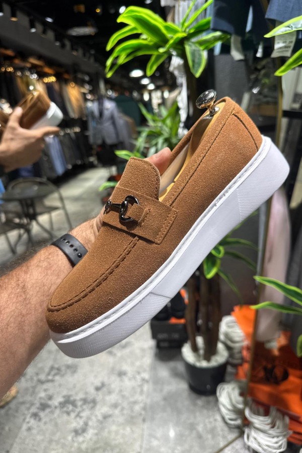 OLD- 5406  SÜET KAHVERENGİ DEMİR TOKA Detaylı Erkek Ayakkabı