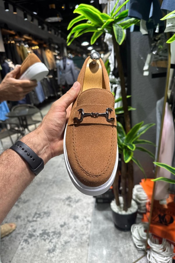 OLD- 5406  SÜET KAHVERENGİ DEMİR TOKA Detaylı Erkek Ayakkabı