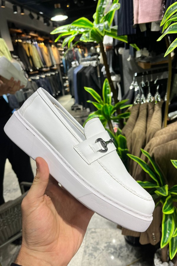 OLD- 5407 DERİ BEYAZ  DEMİR TOKA Detaylı Erkek Ayakkabı