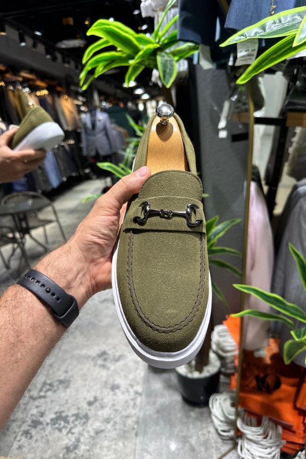 OLD- 5402  SÜET HAKİ YEŞİLİ DEMİR TOKA Detaylı Erkek Ayakkabı