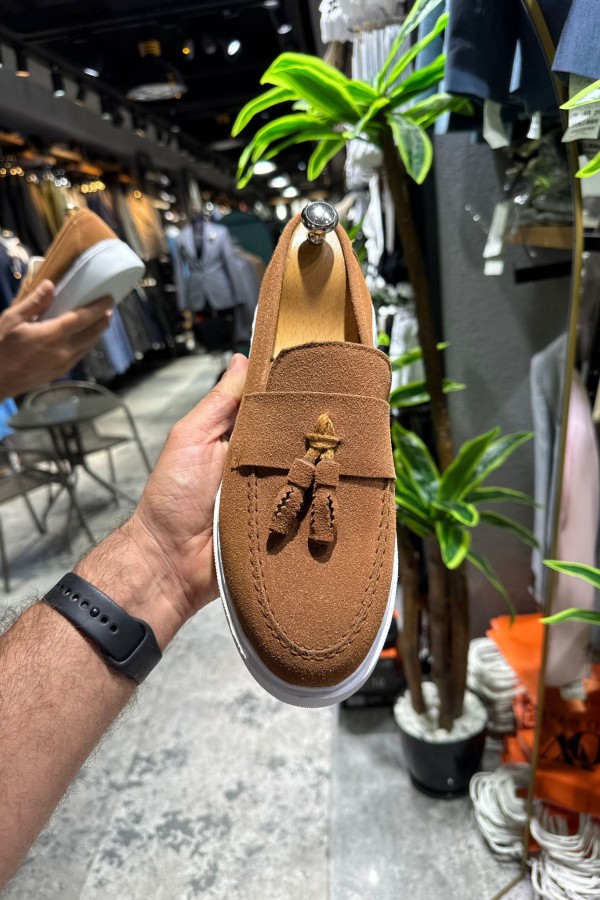 OLD- 5102 SÜET KAHVERENGİ  PÜSKÜL  Detaylı Erkek Ayakkabı