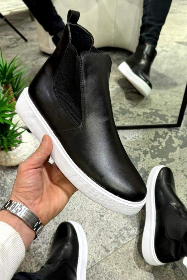 OLD 200  SİYAH BEYAZ TABAN DERİ BOT