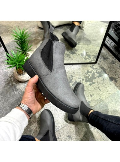 OLD 203 GRİ DERİ BEYAZ TABAN