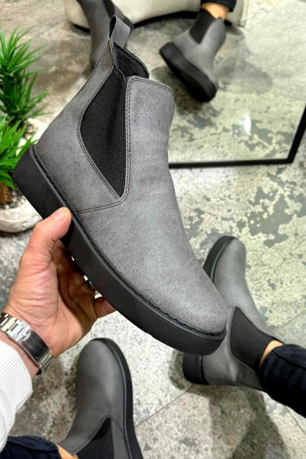 OLD 203 GRİ DERİ BEYAZ TABAN