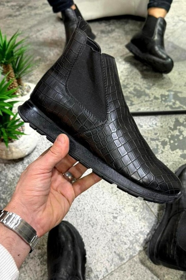 OLD 224   DAMALI SİYAH DERİ SPOR SİYAH TABAN