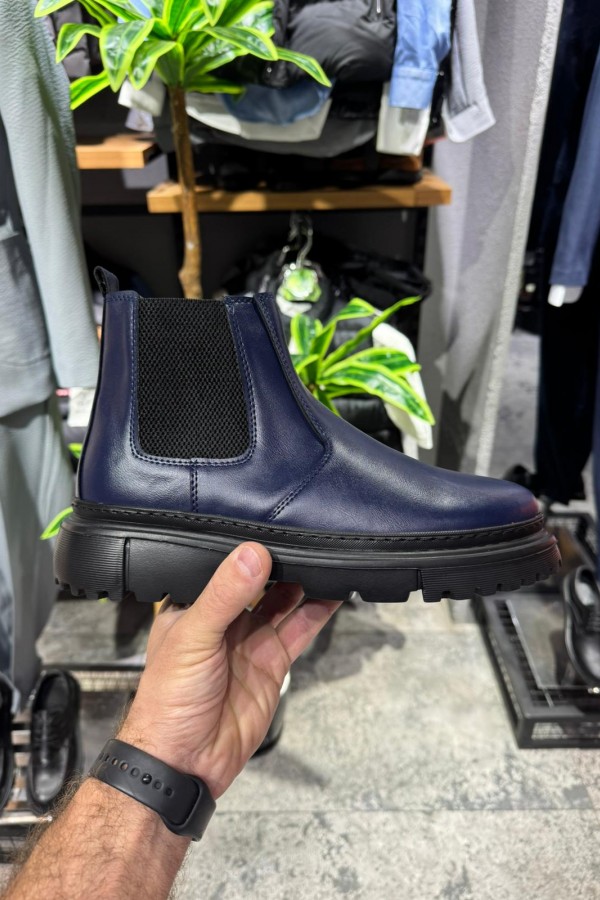 OLD 213 Lacivert Düz Deri EvA Taban