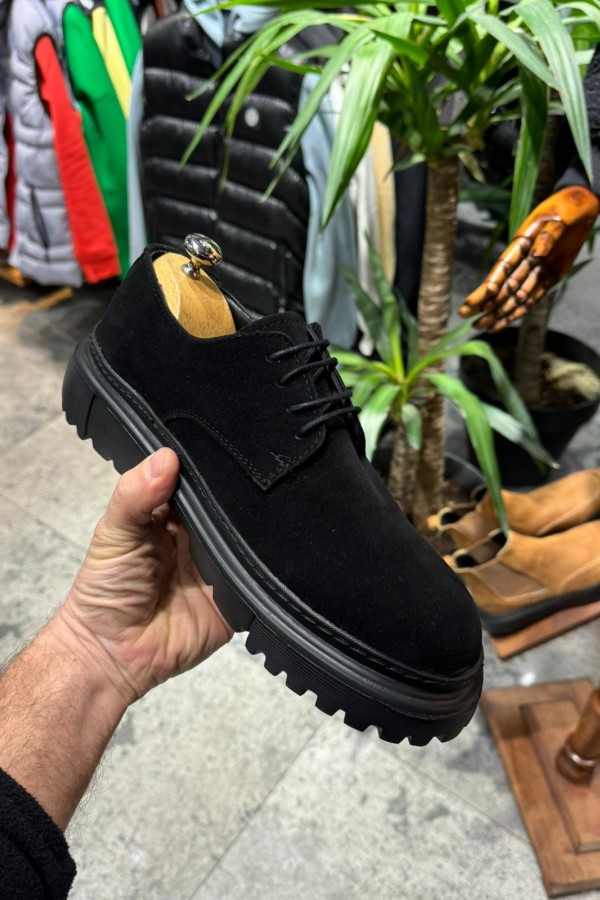 OLD- 5060 SİYAH DERİ PARLAK BAĞCIKLI  Detaylı Erkek Ayakkabı