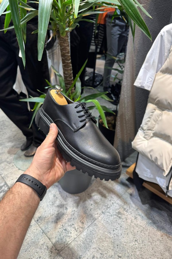 OLD- 5061 SİYAH DERİ BAĞCIKLI  Detaylı Erkek Ayakkabı