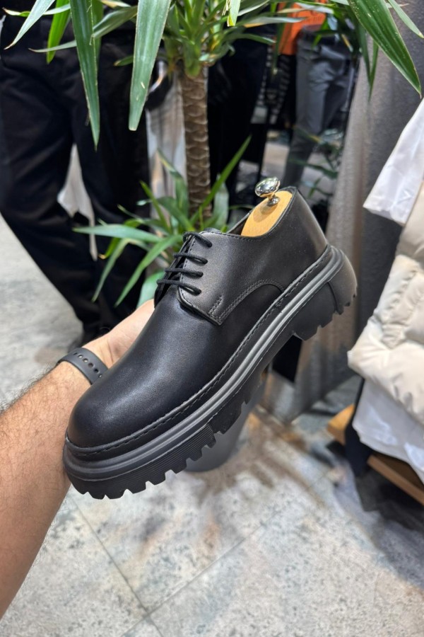 OLD- 5061 SİYAH DERİ BAĞCIKLI  Detaylı Erkek Ayakkabı