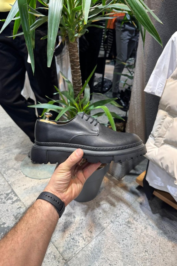 OLD- 5061 SİYAH DERİ BAĞCIKLI  Detaylı Erkek Ayakkabı