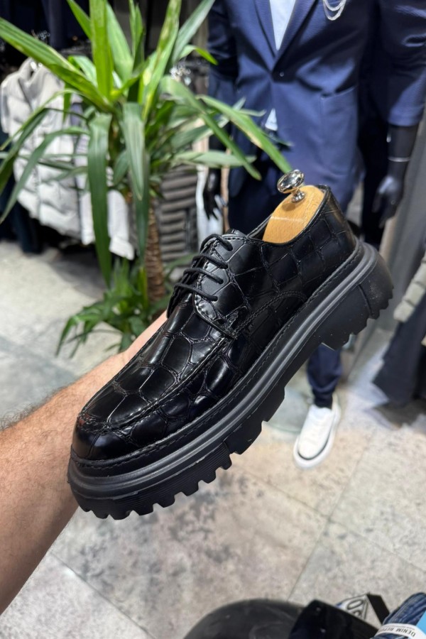 OLD- 5062 SİYAH DERİ BAĞCIKLI  Detaylı Erkek Ayakkabı