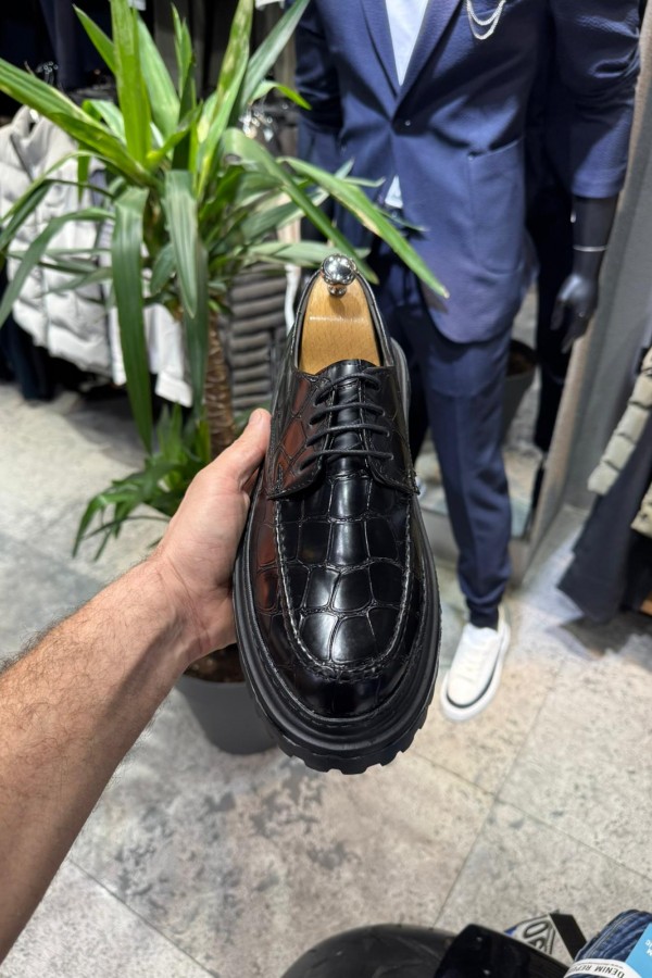 OLD- 5062 SİYAH DERİ BAĞCIKLI  Detaylı Erkek Ayakkabı