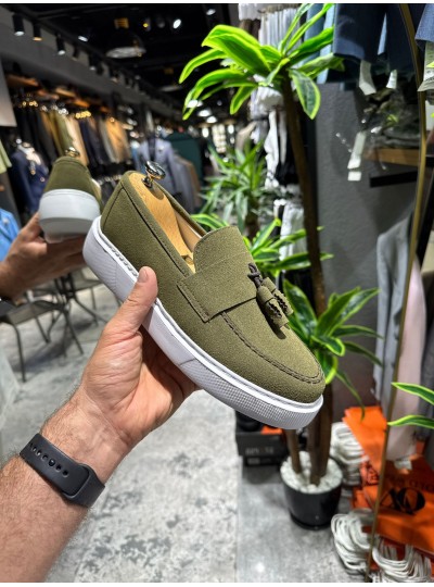 OLD- 5104 SÜET HAKİ YEŞİLİ PÜSKÜL  Detaylı Erkek Ayakkabı