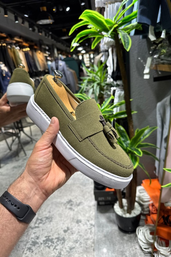 OLD- 5104 SÜET HAKİ YEŞİLİ PÜSKÜL  Detaylı Erkek Ayakkabı