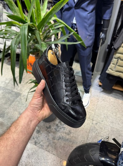 OLD- 5001  SİYAH DAMALI   Detaylı Erkek Ayakkabı