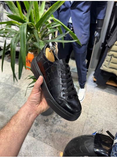 OLD- 5001  SİYAH DAMALI   Detaylı Erkek Ayakkabı