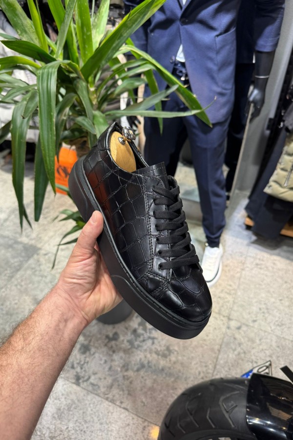 OLD- 5002  SİYAH DAMALI   Detaylı Erkek Ayakkabı