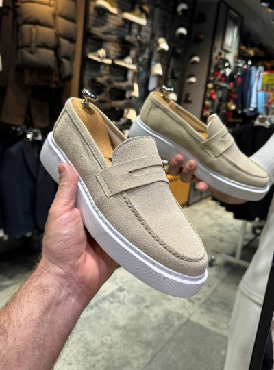 OLD- 5305 SÜET KUM BEJ   Detaylı Erkek Ayakkabı