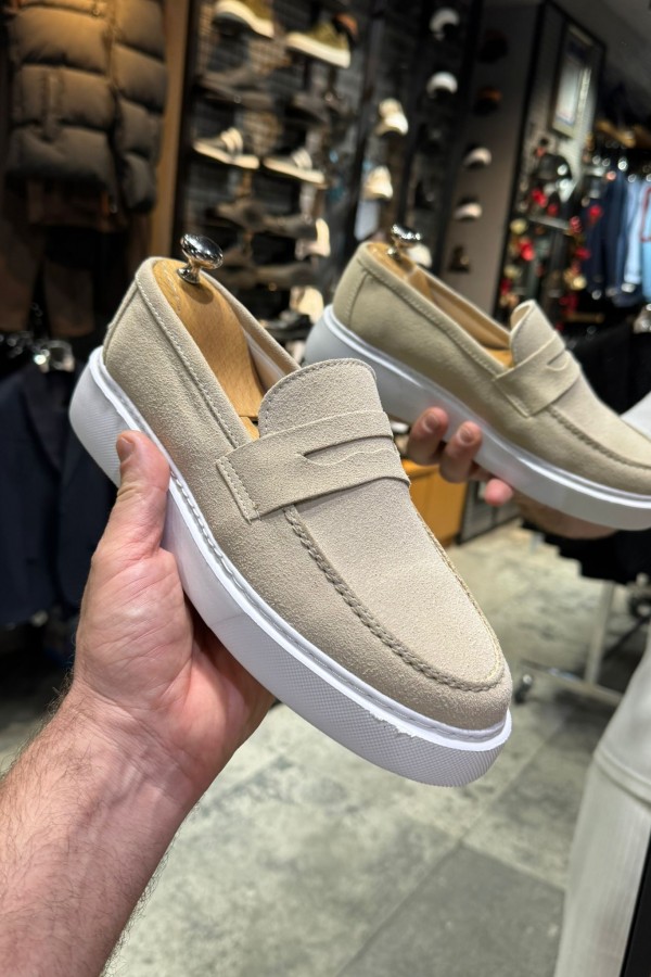 OLD- 5305 SÜET KUM BEJ   Detaylı Erkek Ayakkabı