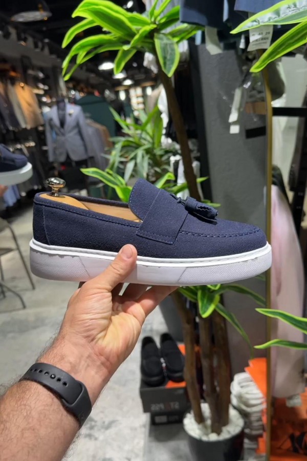 OLD- 5103 SÜET lacivert   PÜSKÜL  Detaylı Erkek Ayakkabı