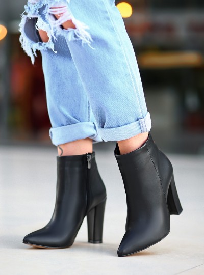 Loora Siyah Cilt Topuklu Bot