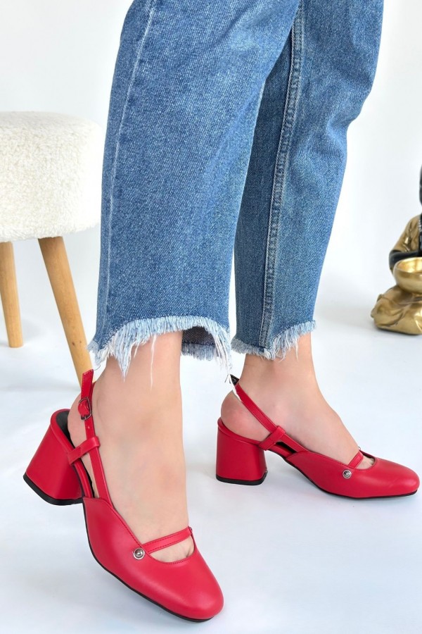 Jecci Kırmızı Cilt Topuklu Ayakkabı