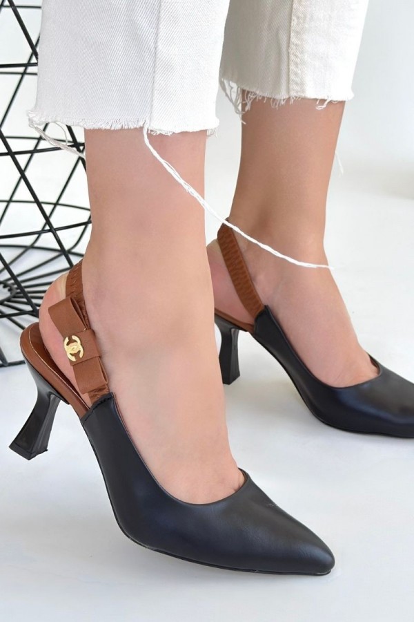 Toran Siyah Cilt Topuklu Ayakkabı