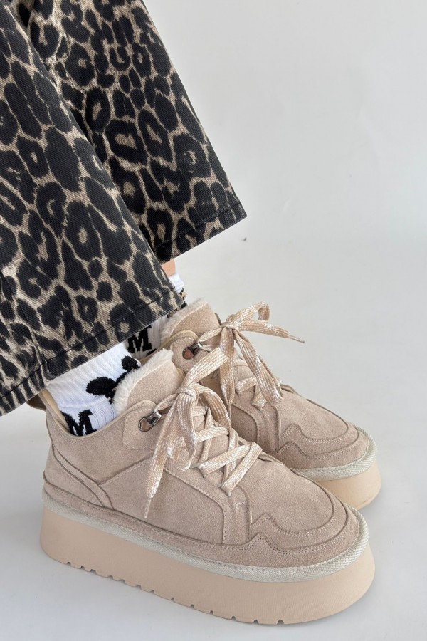 Muden Bej Süet Bağcıklı Bot