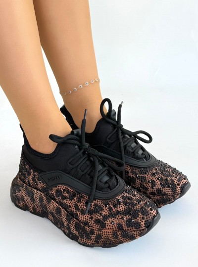 Rimay Kahverengi Cilt Boncuk İşlemeli Spor Ayakkabı