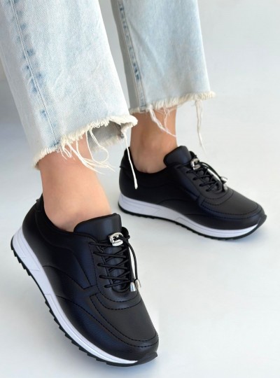 Finna Siyah Cilt Bağcıklı Spor Ayakkabı