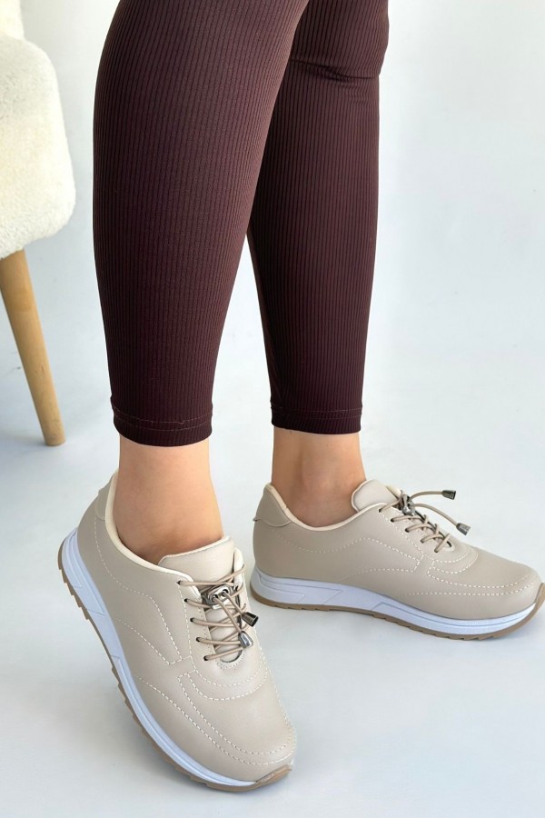 Finna Bej Cilt Bağcıklı Spor Ayakkabı