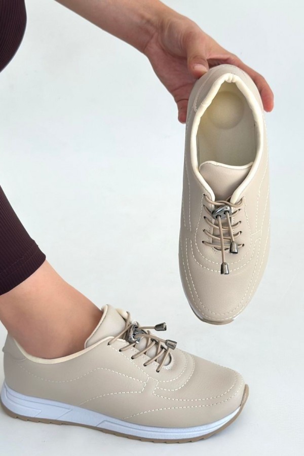 Finna Bej Cilt Bağcıklı Spor Ayakkabı