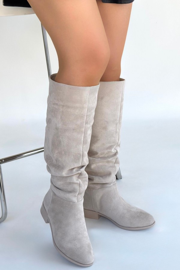 Winda Bej Süet Körüklü Çizme
