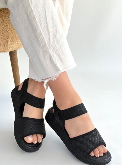 Jake Siyah Hasır Cilt Sandalet