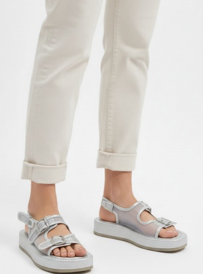 Sinna Gümüş Cilt Tül Detaylı Sandalet