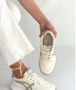Zlay Bej Cilt Vizon Detaylı Bağcıklı Spor Ayakkabı