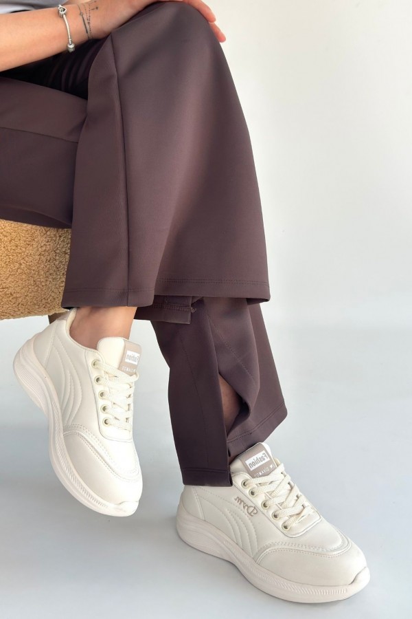 Yejja Bej Cilt Bağcıklı Spor Ayakkabı