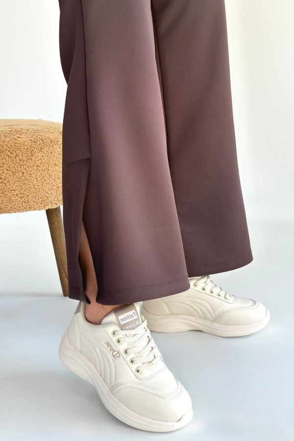 Yejja Bej Cilt Bağcıklı Spor Ayakkabı