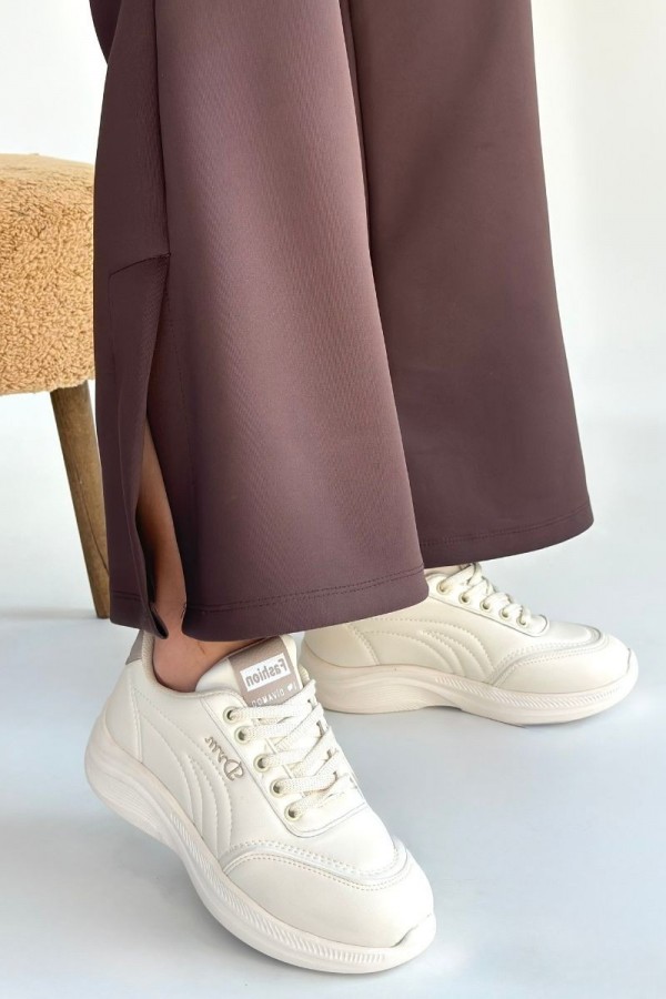 Yejja Bej Cilt Bağcıklı Spor Ayakkabı