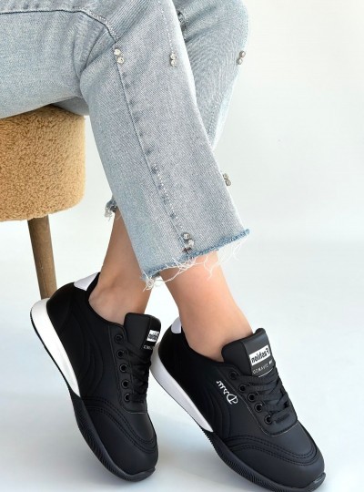 Tawen Siyah Cilt Bağcıklı Spor Ayakkabı