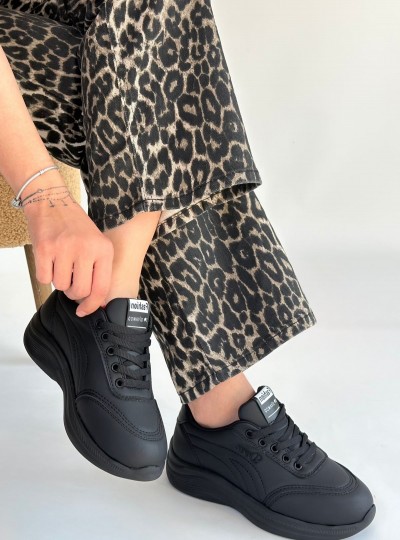 Yejja Siyah Cilt Bağcıklı Spor Ayakkabı